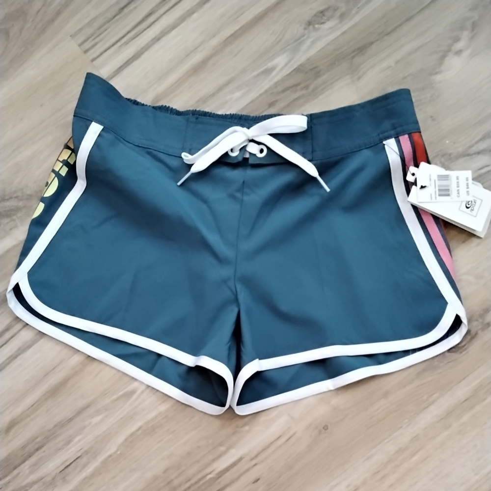 Women’s Teal Drawstring Athletic Shorts with White Trim